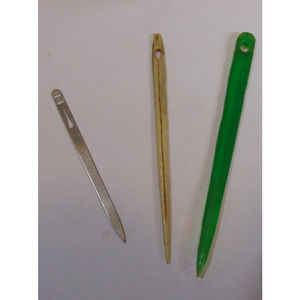 3 VTG Sewing Stiletto Needles Bone 19th Century Antique Victorian Carved Tools